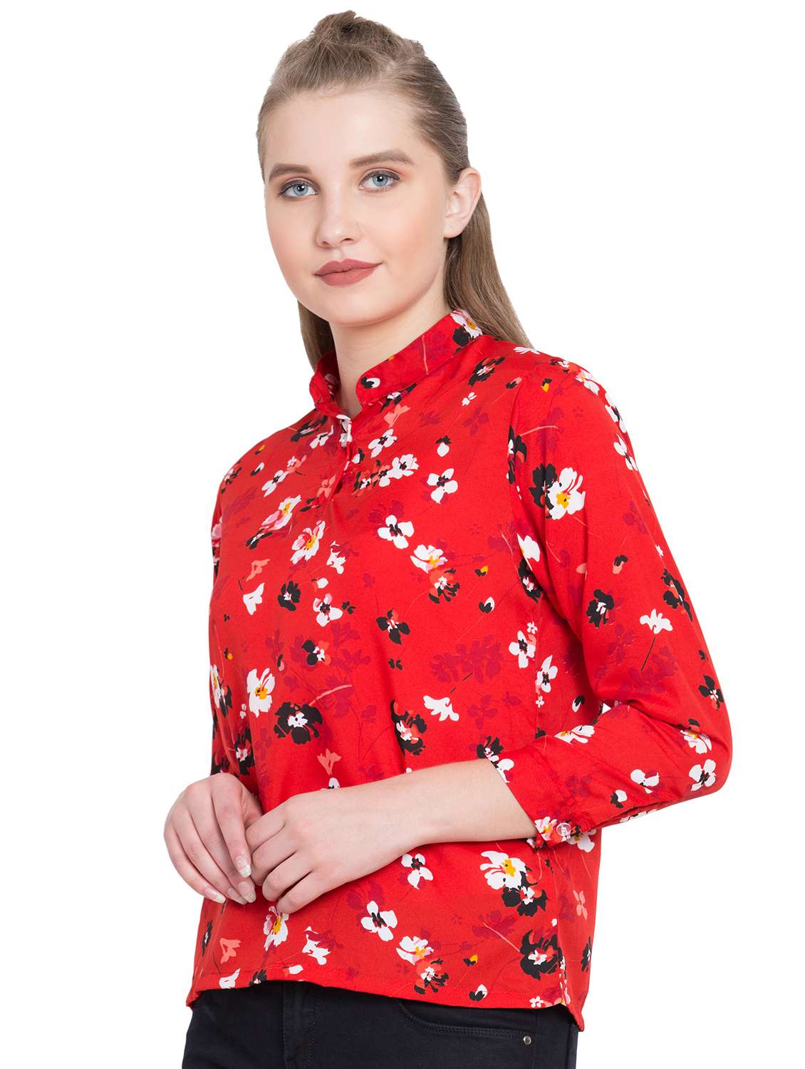 floral mandarin collar top - 15780059 -  Standard Image - 1