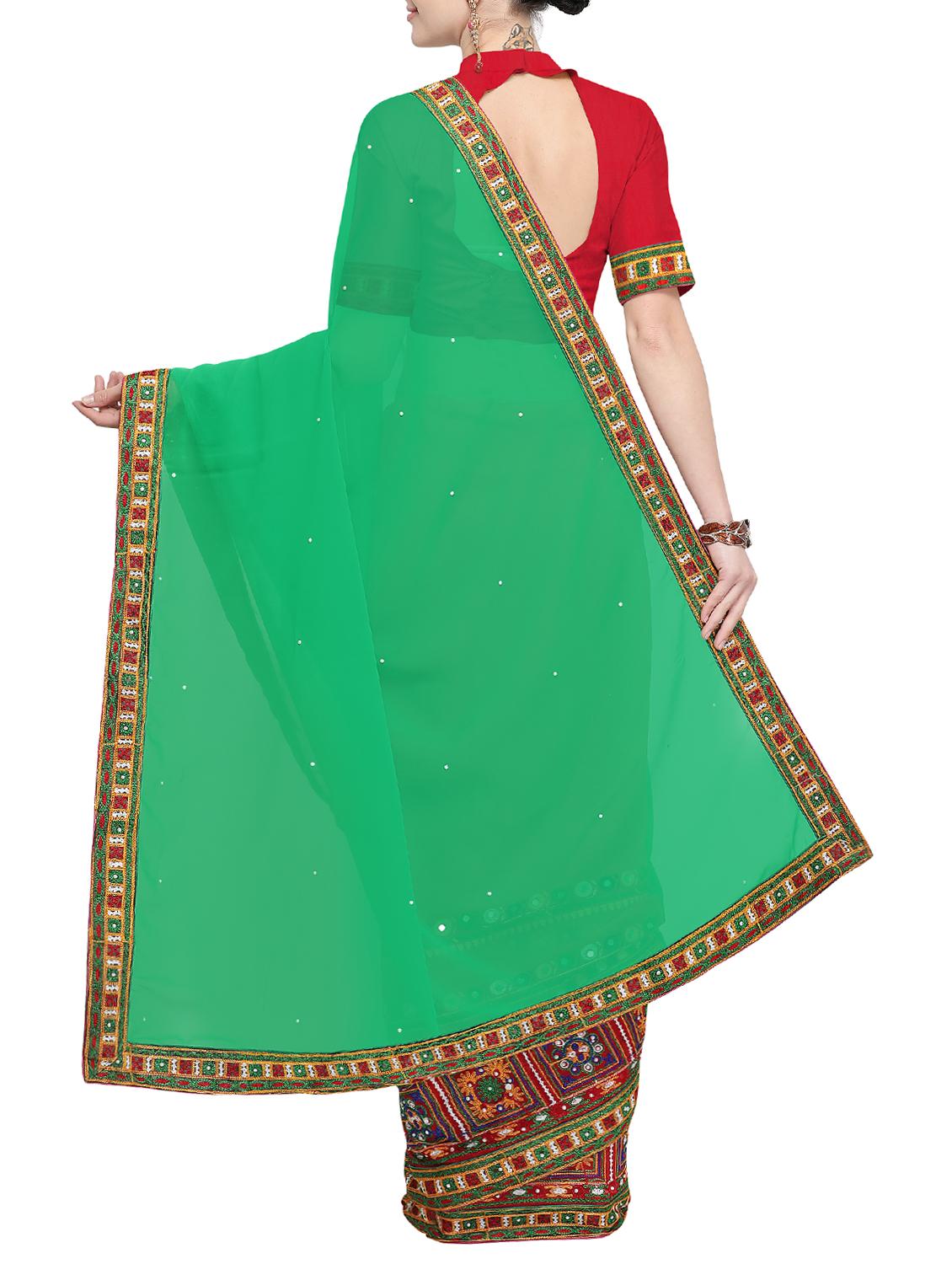 half and half ethnic motif embroidered saree with blouse - 15780199 - Standard Image - 1