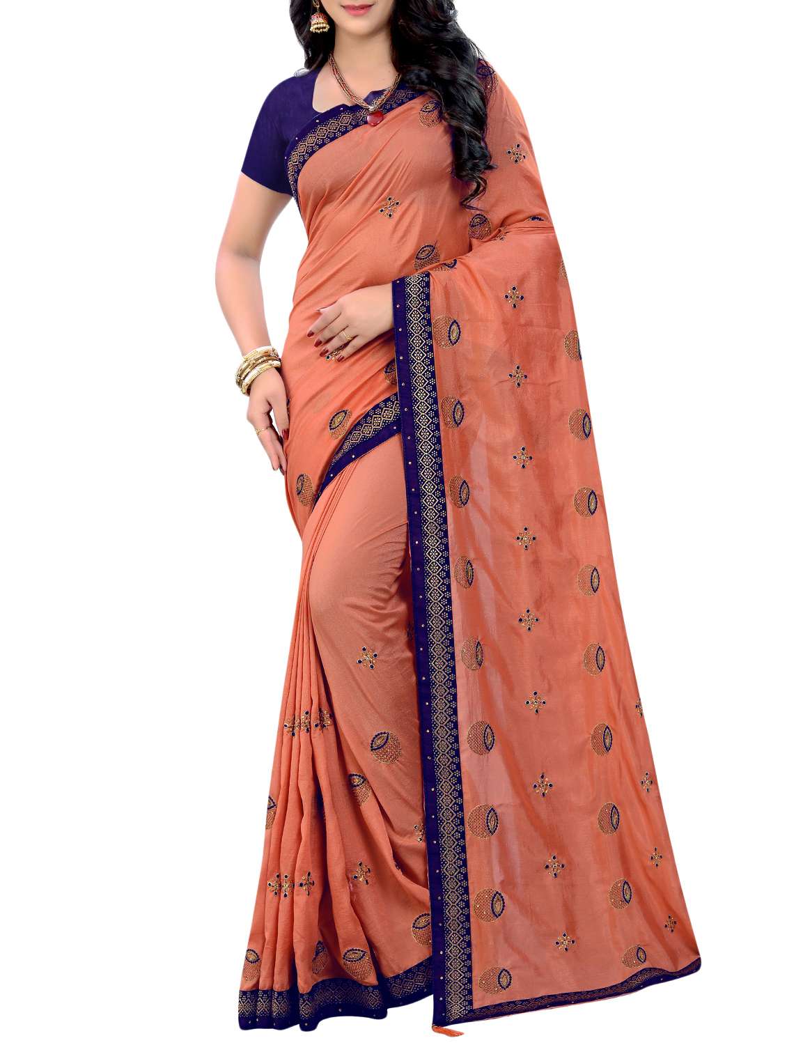 conversational embroidered orange saree with blouse