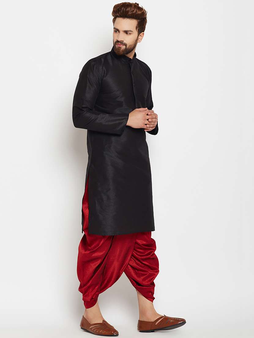 black silk blend dhoti kurta set - 15781702 - Standard Image - 1