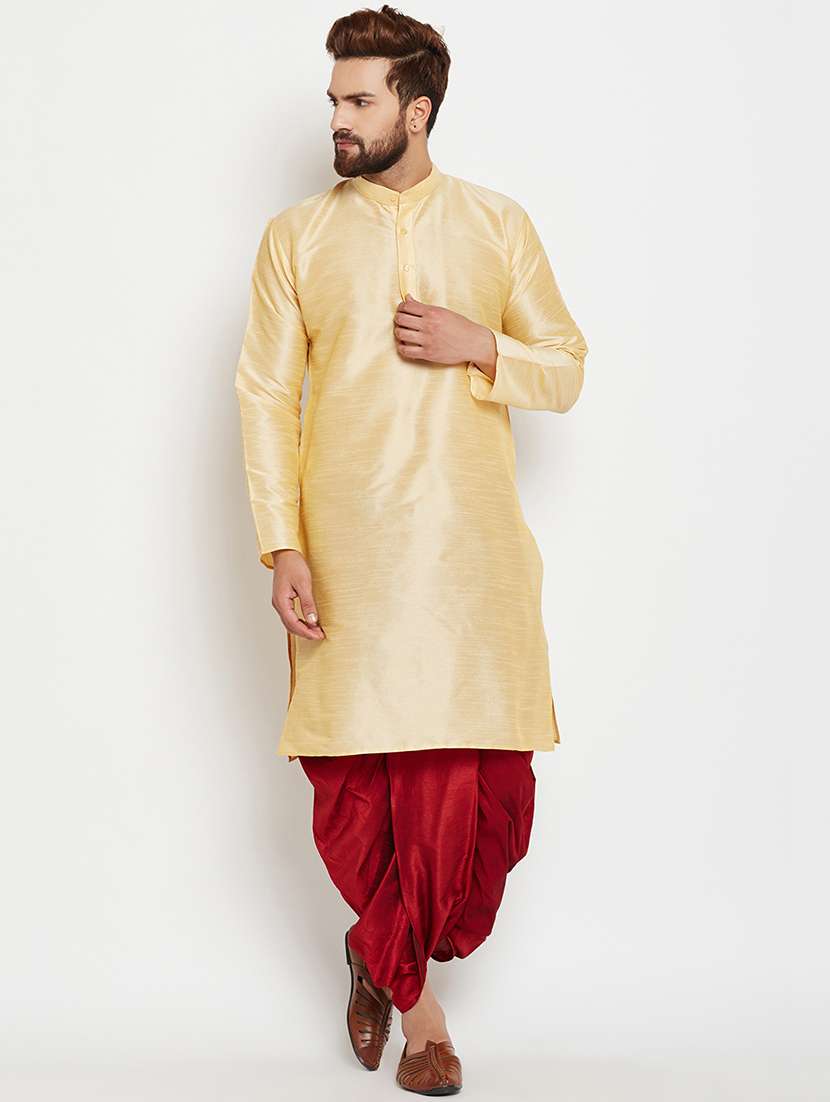 beige silk blend dhoti kurta set