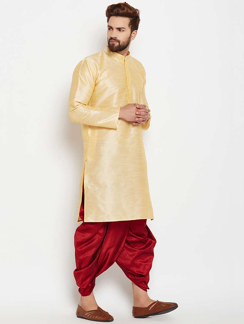 beige silk blend dhoti kurta set - 15781711 - Standard Image - 1