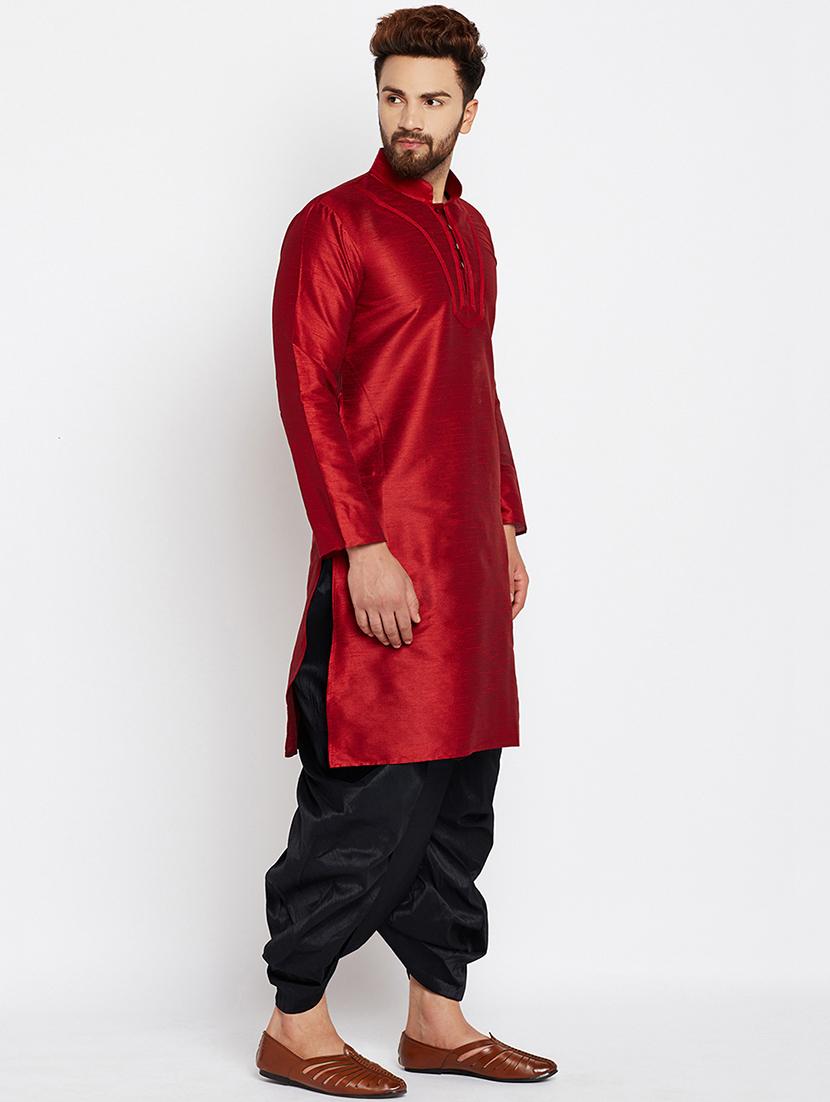 red silk blend dhoti kurta set - 15781713 - Standard Image - 1