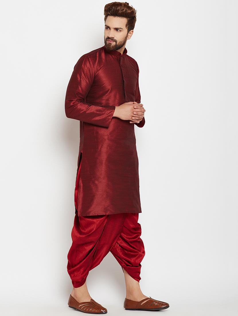 maroon silk blend dhoti kurta set - 15781714 - Standard Image - 1