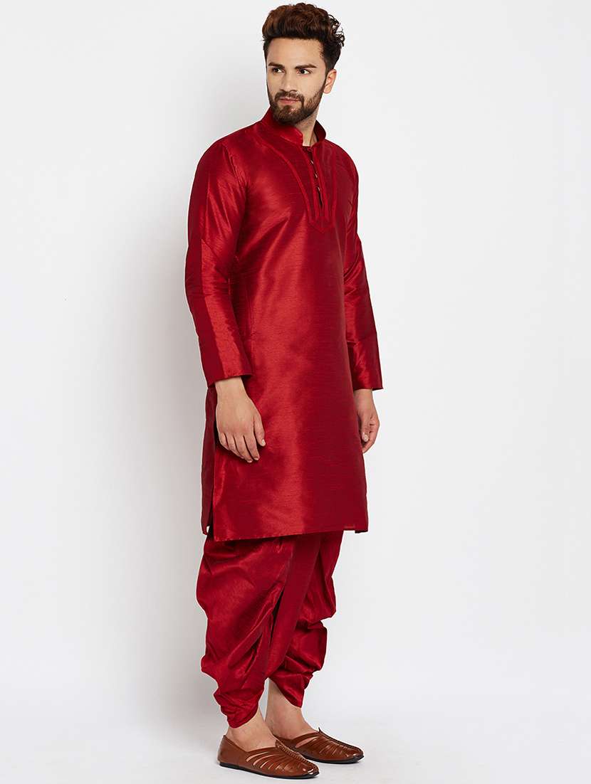 red silk blend dhoti kurta set - 15781715 - Standard Image - 1