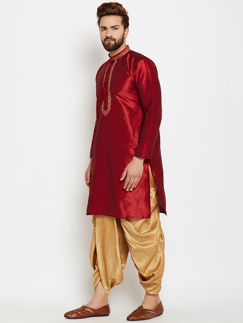 maroon silk blend embroidered dhoti kurta set - 15781717 - Standard Image - 1