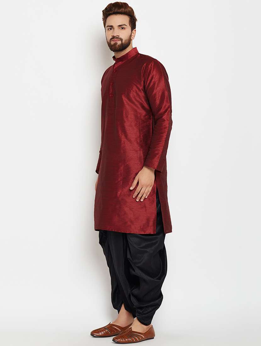 maroon silk blend dhoti kurta set - 15781718 - Standard Image - 1