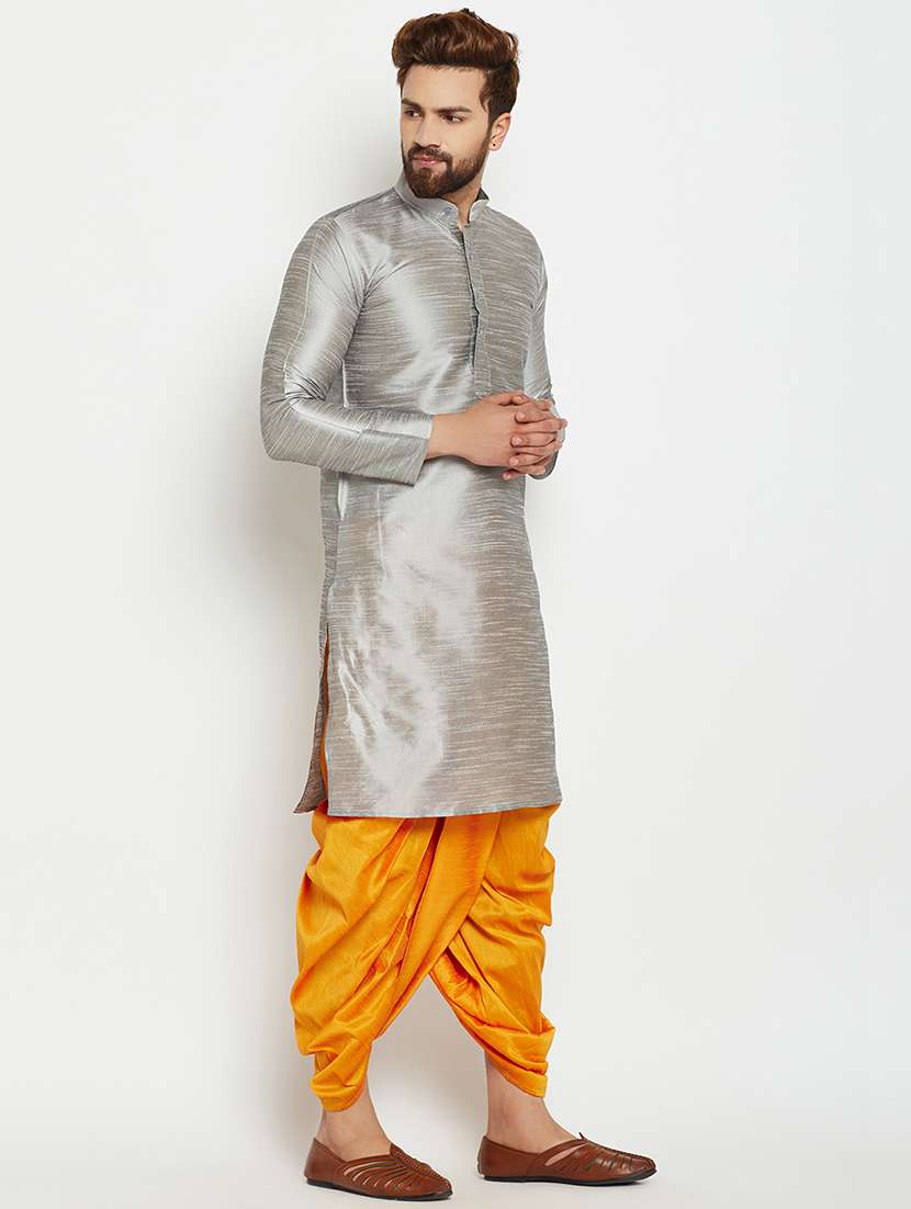 silver silk blend dhoti kurta set - 15781723 - Standard Image - 1