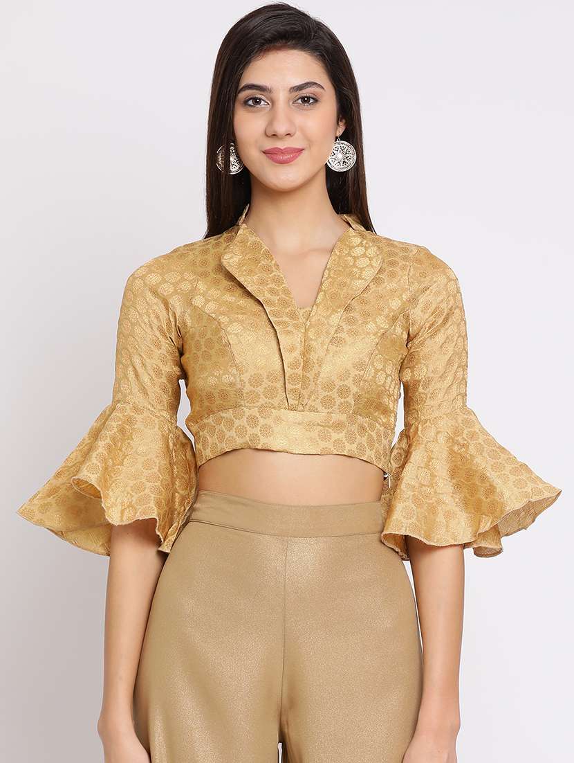 zari self-design bell sleeved blouse
