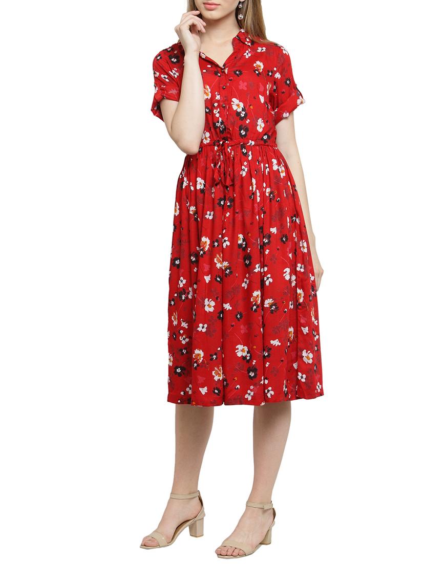 drawstring waist floral dress - 15784852 - Standard Image - 1