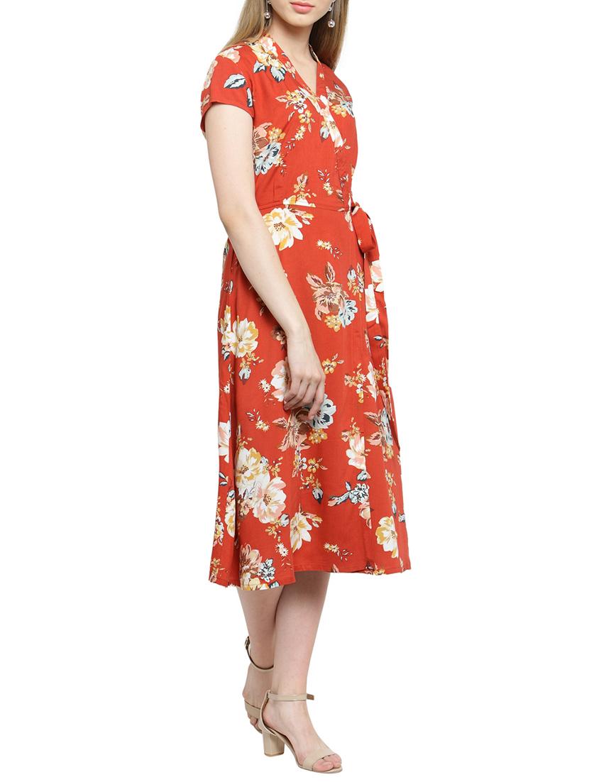 tie up detail floral a-line dress - 15784854 - Standard Image - 1