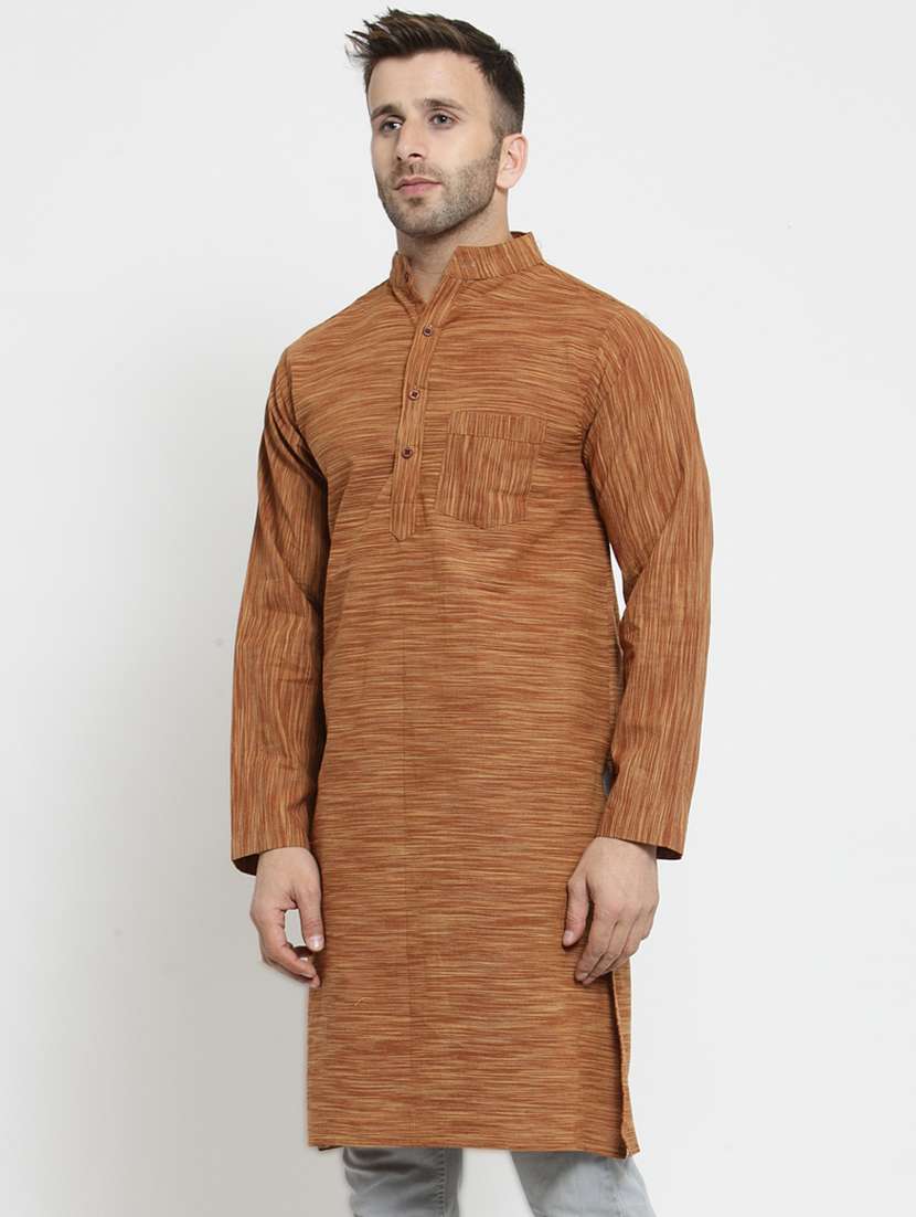brown cotton long kurta - 15785170 -  Standard Image - 1