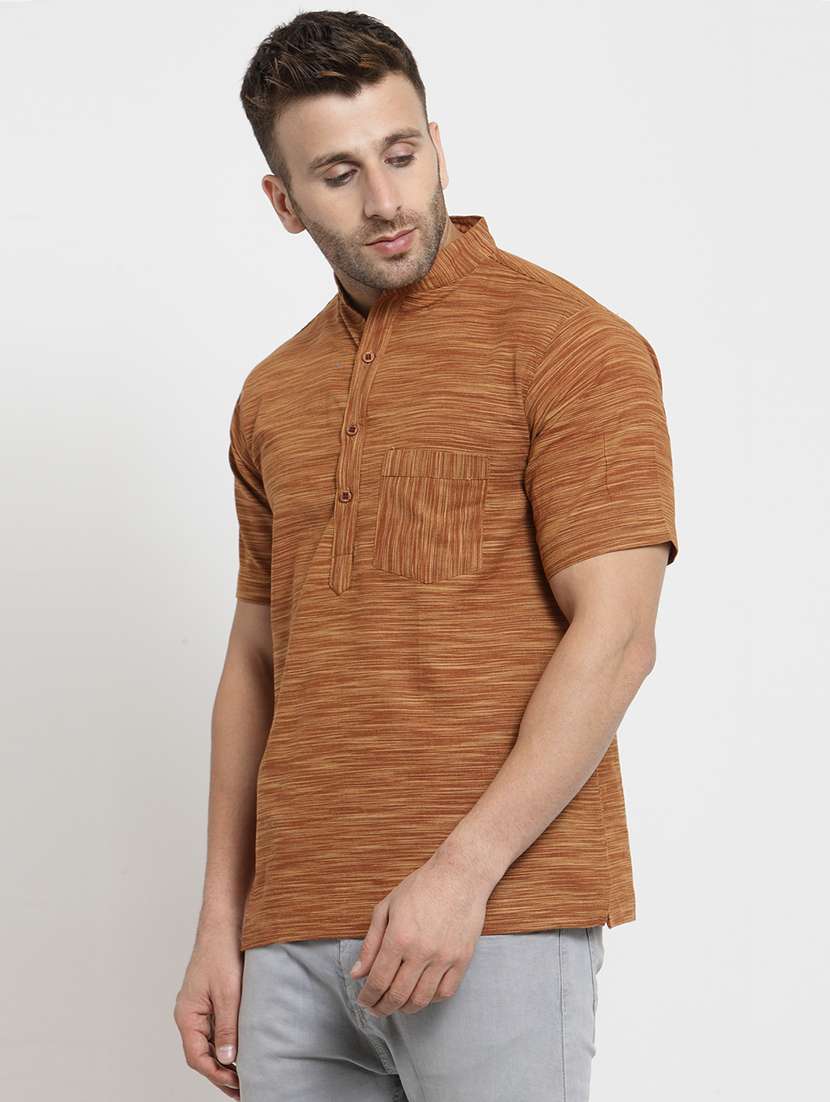 brown cotton short kurta - 15785171 -  Standard Image - 1