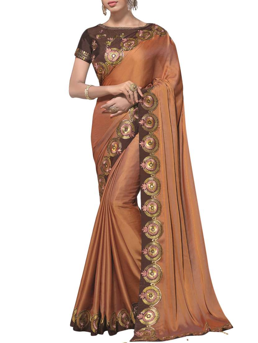 lace embroidered solid saree with blouse