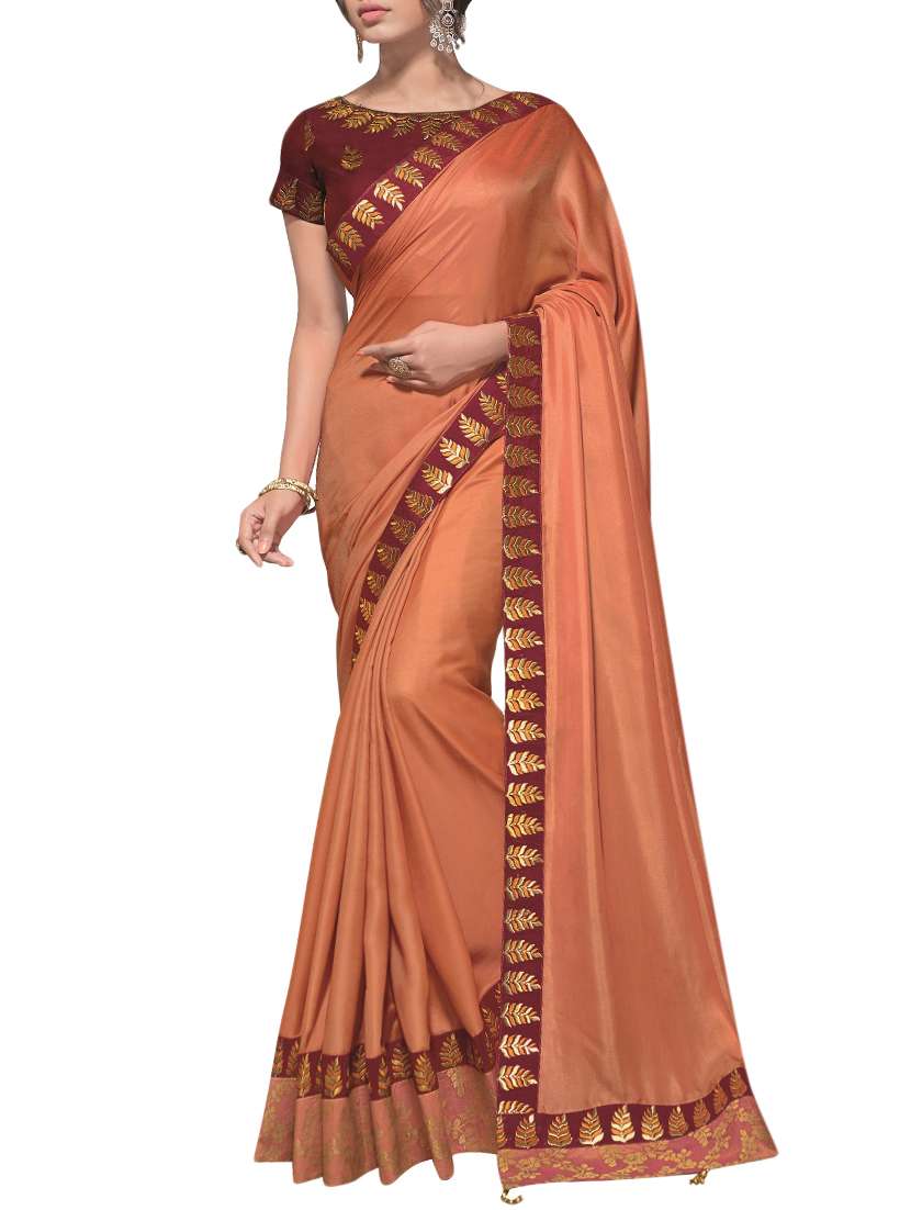 lace embroidered solid saree with blouse