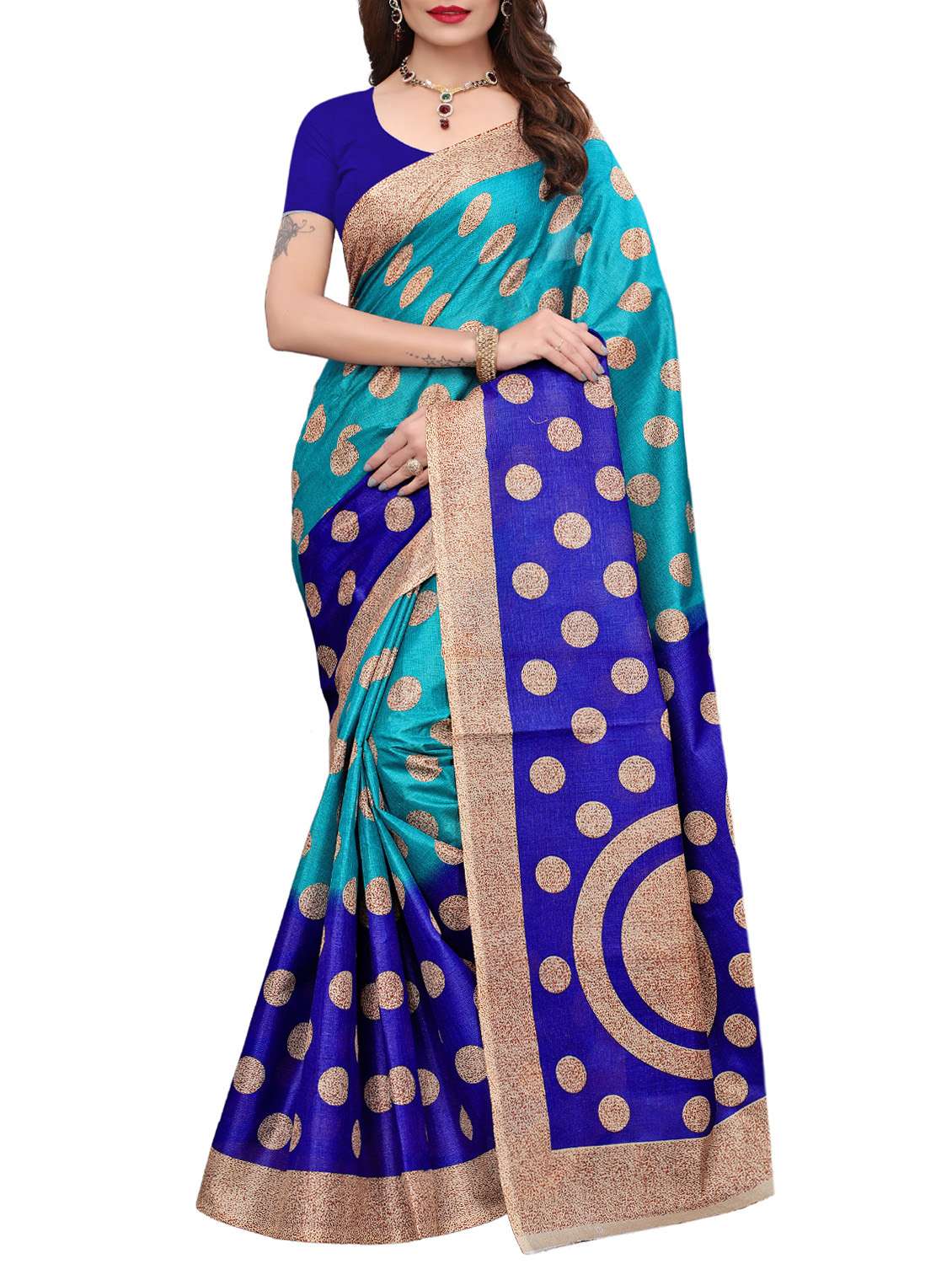 polka dot printed saree with blouse