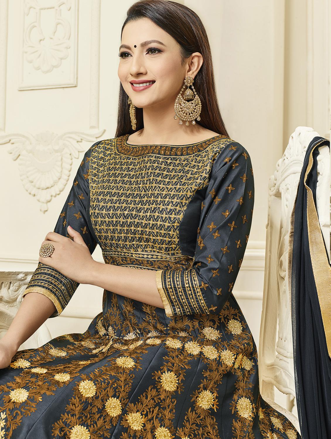 embroidered semi-stitched anarkali suit - 15791902 -  Standard Image - 1