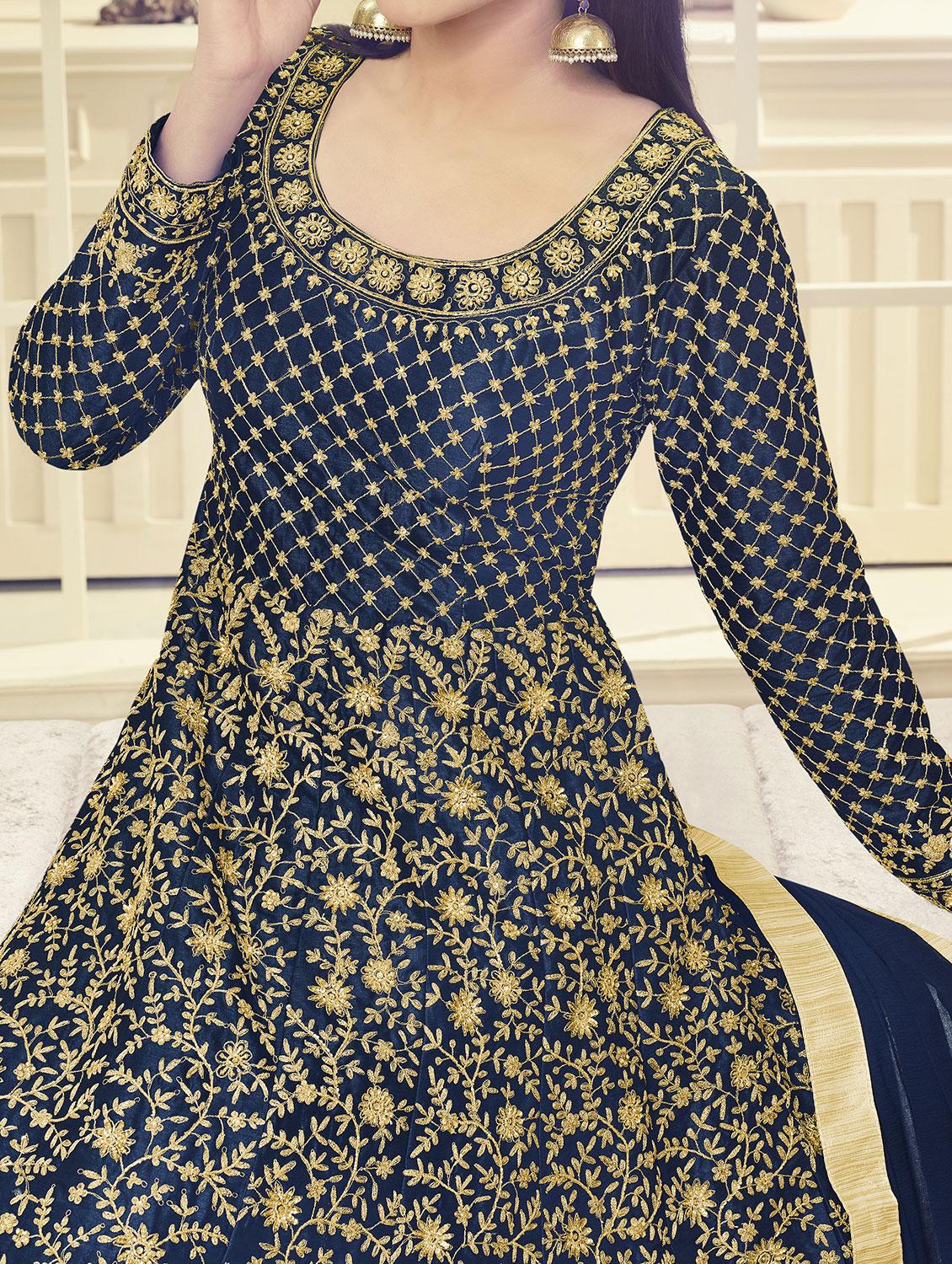 embroidered semi-stitched anarkali suit - 15791903 -  Standard Image - 1