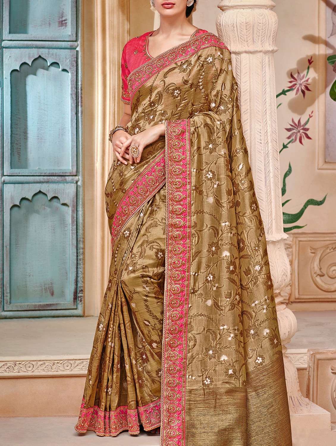 floral embroidered saree with blouse