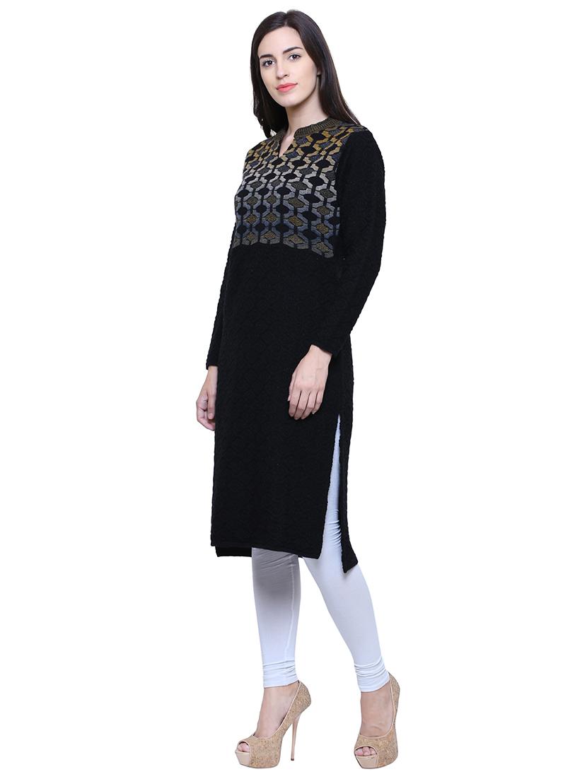 black acrylic woolen kurta - 15795051 -  Standard Image - 1