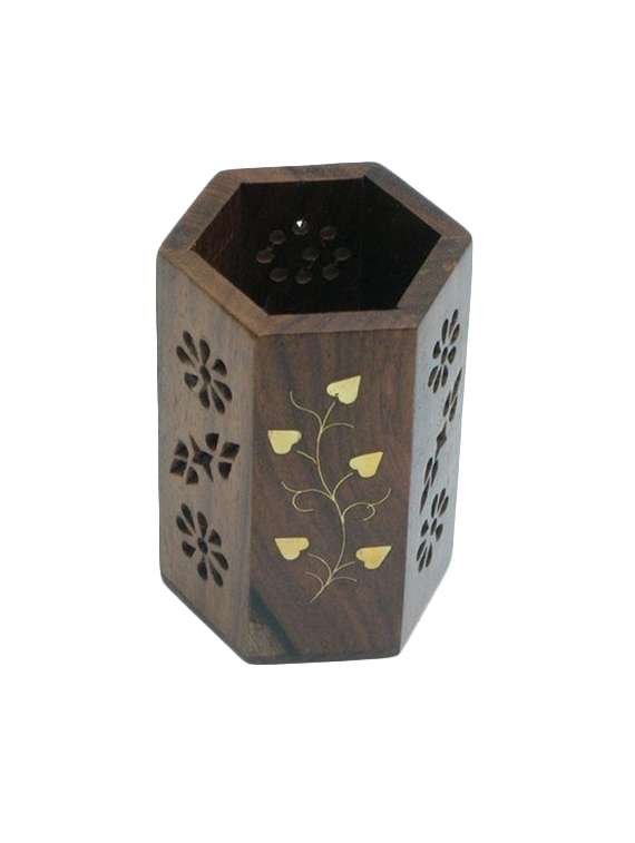 desi karigar wooden pen stand (brown) buy 1 get 1 free