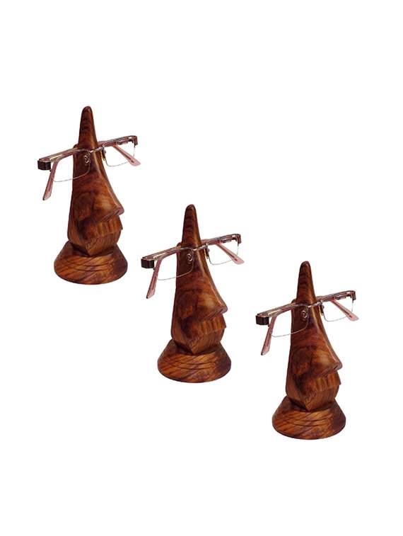 desi karigar family pack of 3 pc handmade wooden nose shaped specs stand spectacle holder