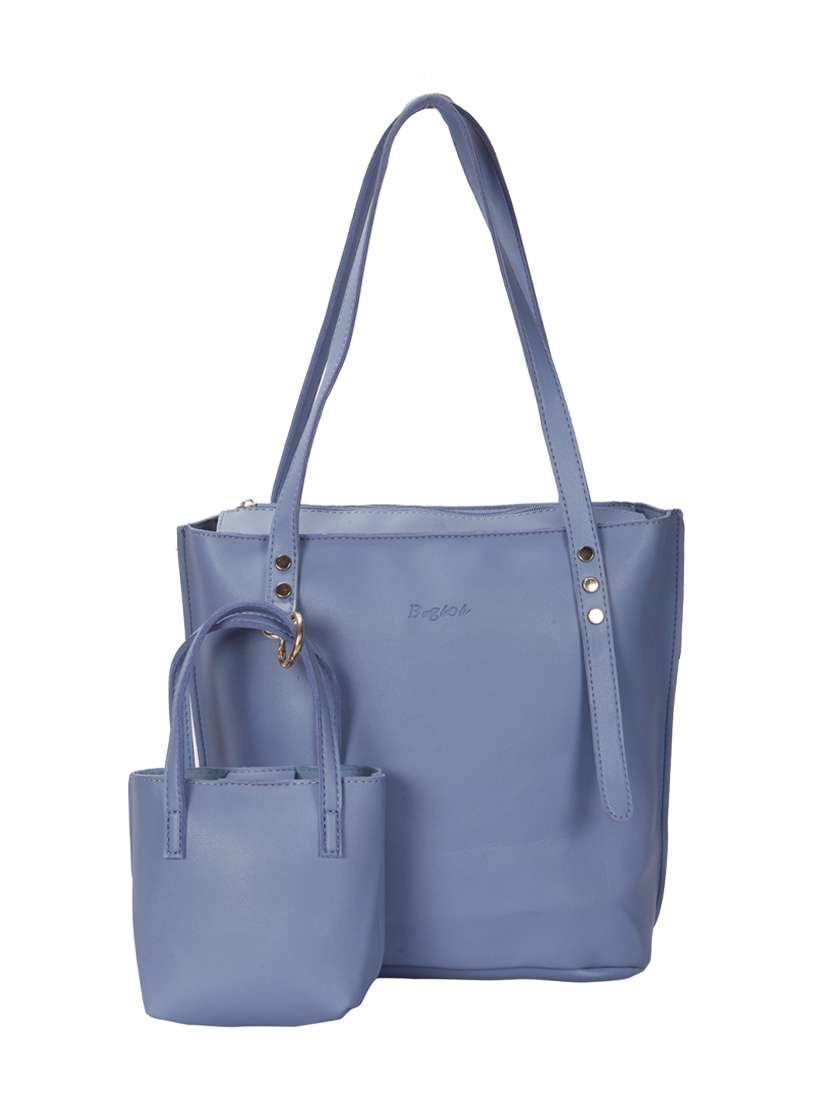 blue leatherette (pu) combo tote
