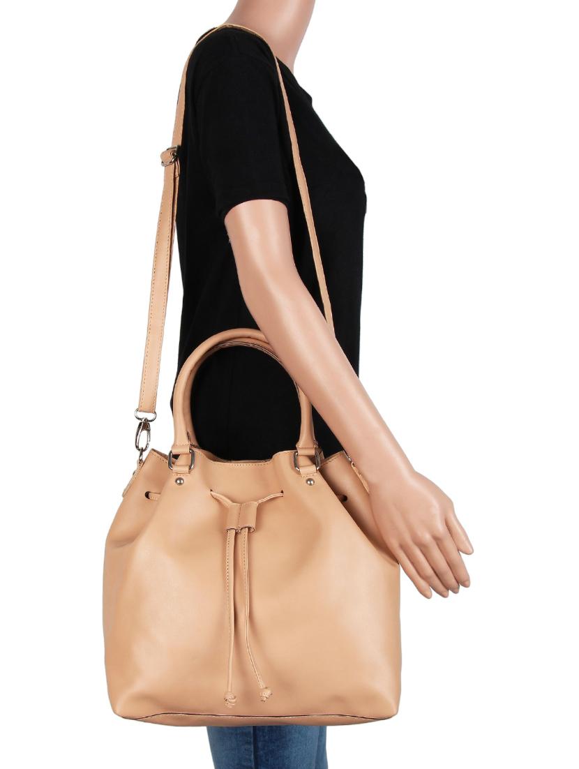 beige leatherette (pu) combo handbag - 15797839 - Standard Image - 4