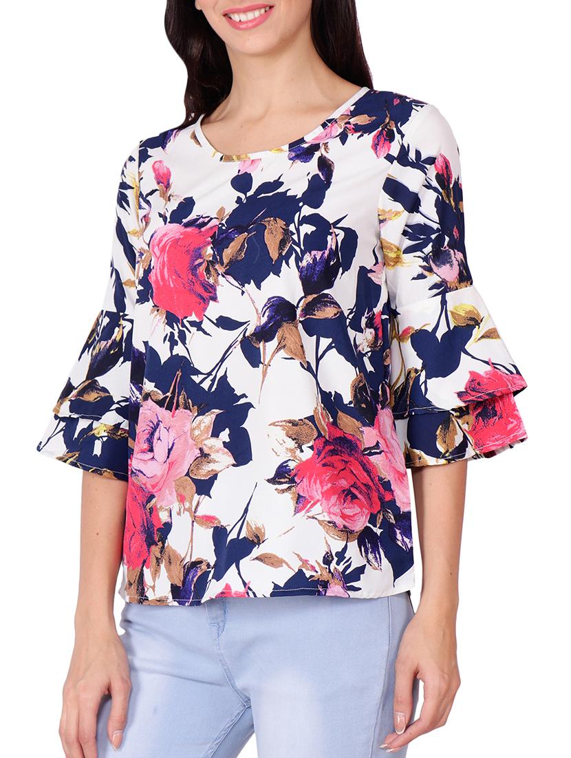 layered bell sleeved floral top - 15797863 - Standard Image - 1
