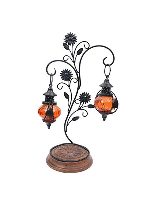 desi karigar double lantern hanging candle holder with stand color-orange - 15798369 -  Standard Image - 0