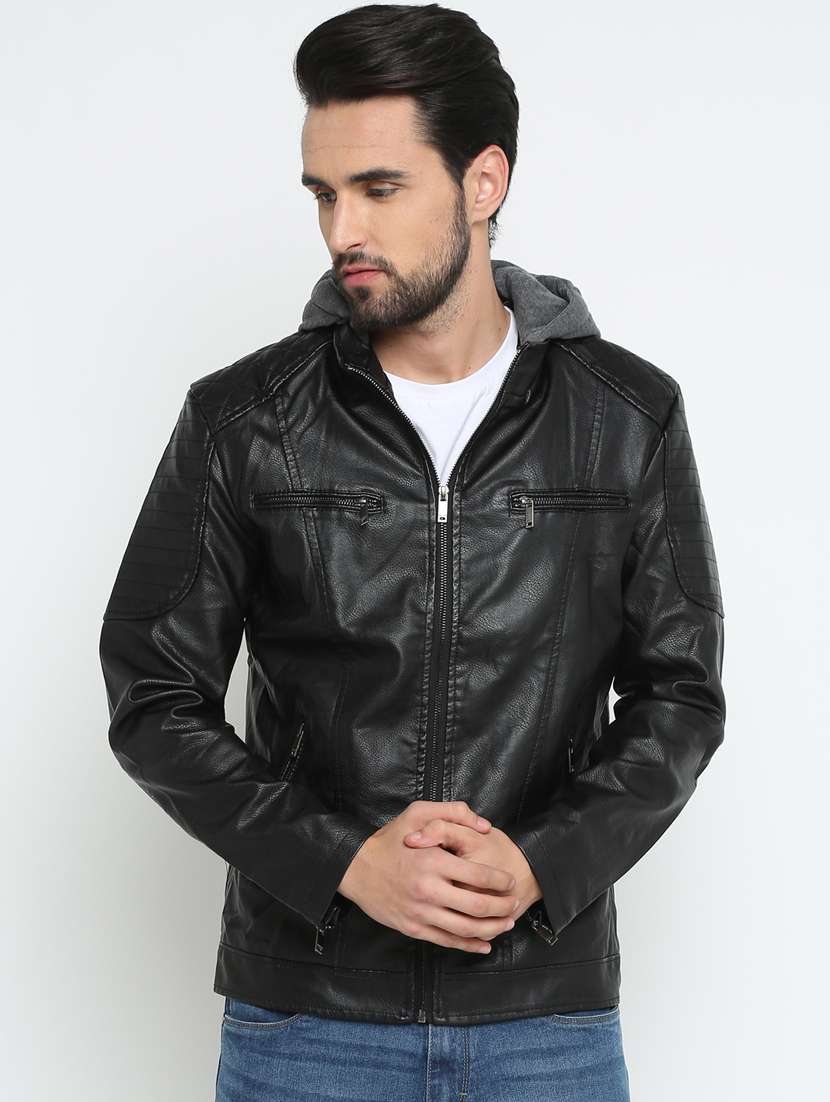 black solid biker jacket