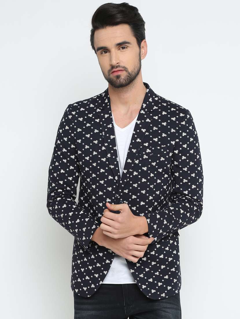 navy blue cotton single breasted casual blazer