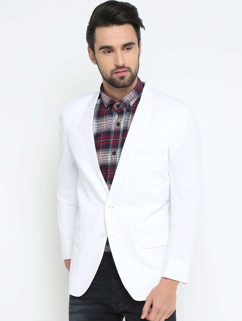 white cotton single breasted casual blazer