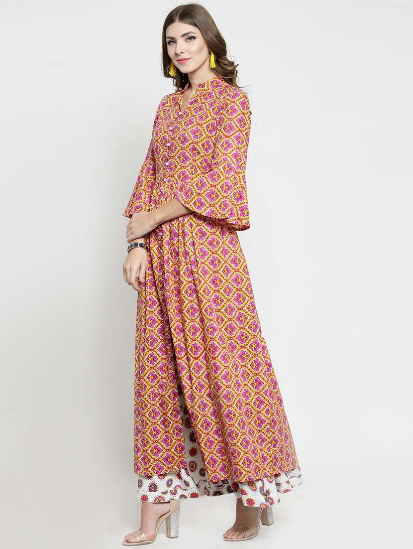 printed flared front slit kurta with skirt set - 15799835 -  Standard Image - 1