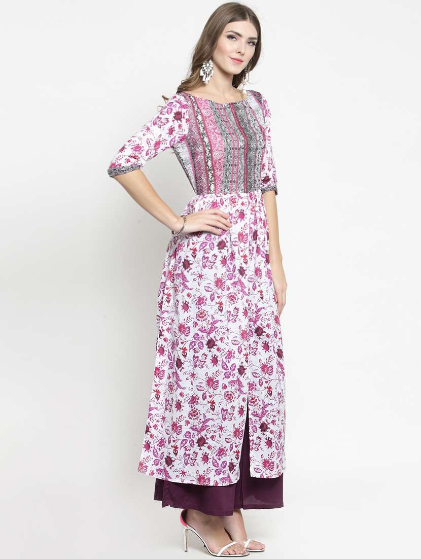 floral flared front slit kurta with palazzo set - 15799840 - Standard Image - 1
