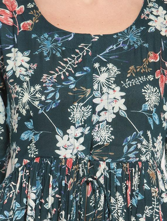 floral front drawstring flared kurta with palazzo set - 15799867 - Standard Image - 4