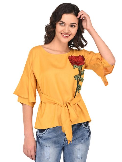 tie-front floral patch top - 15800558 -  Standard Image - 0