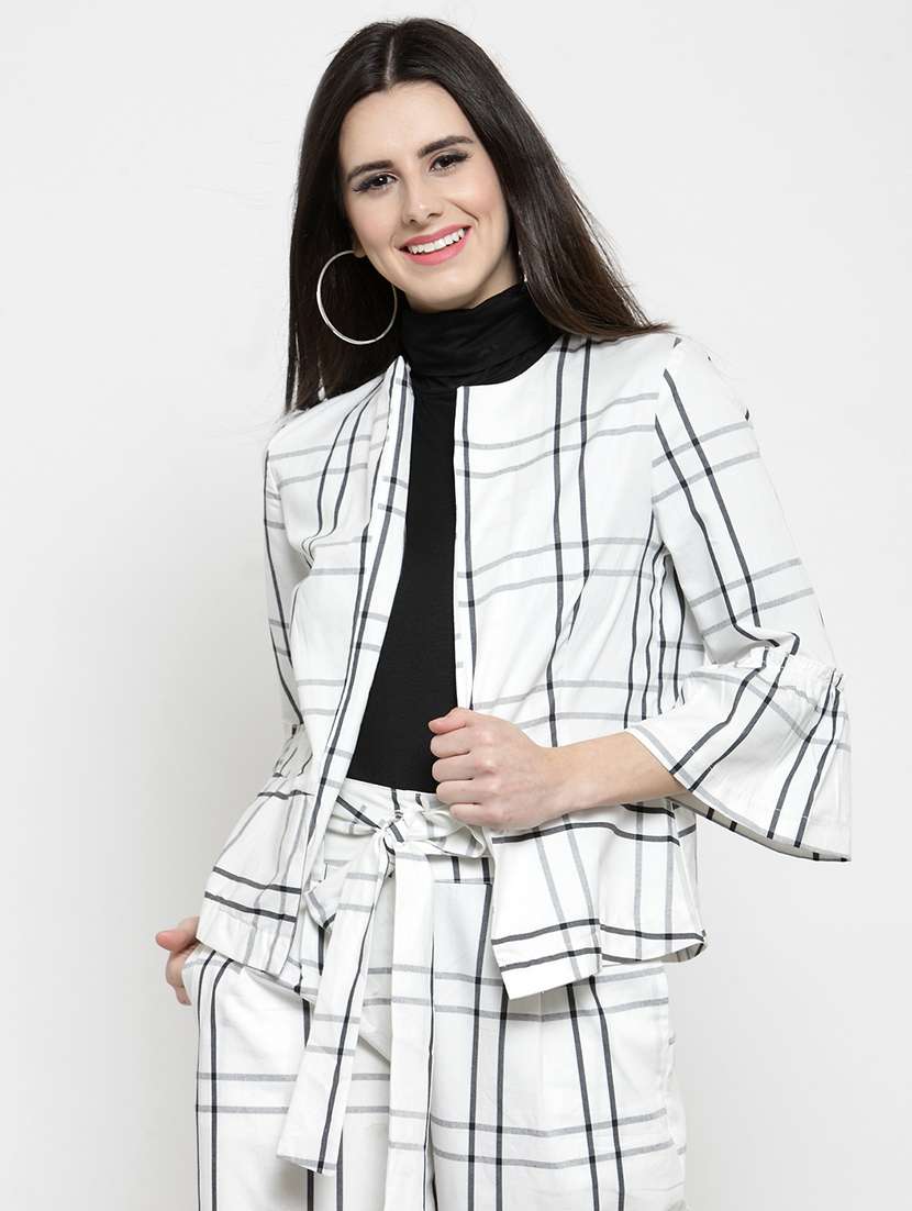 bell sleeved checkered shrug