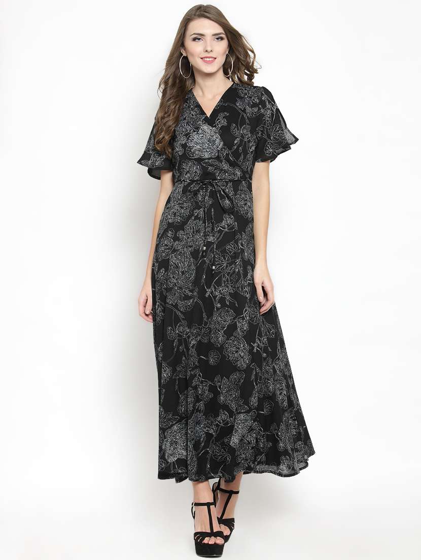 surplice neck floral maxi dress