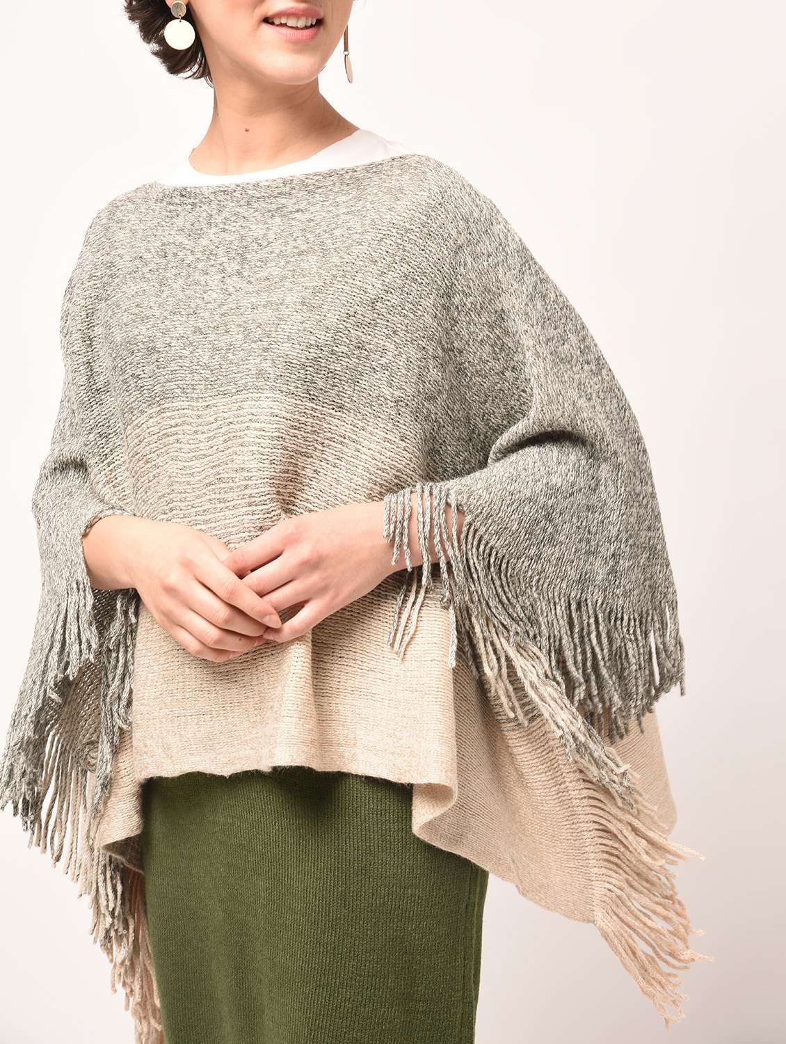 fringed edge boat neck poncho
