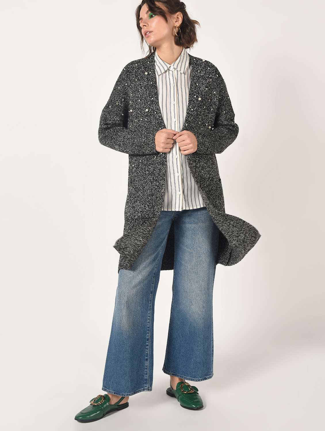 pearl embellished dropped shoulder shrug