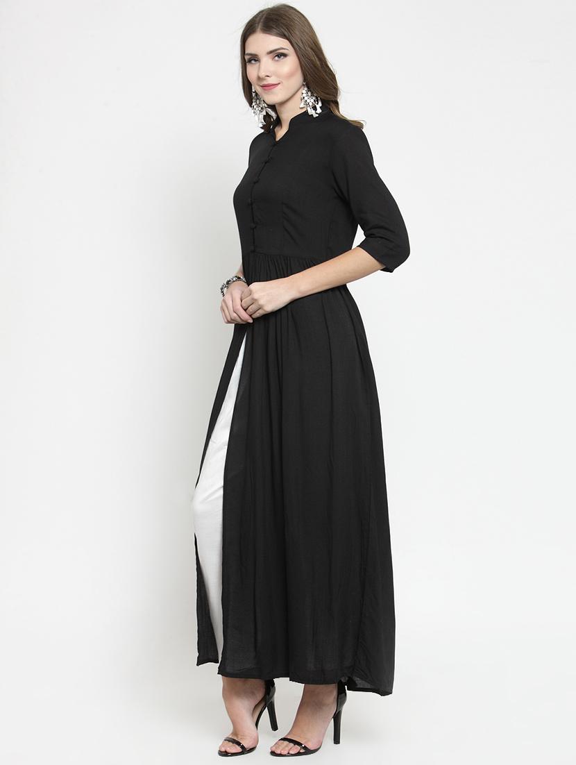 solid front slit kurta with pant set - 15802787 - Standard Image - 1