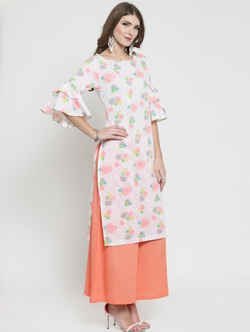 floral layered bell sleeved kurta palazzo set - 15802846 - Standard Image - 1
