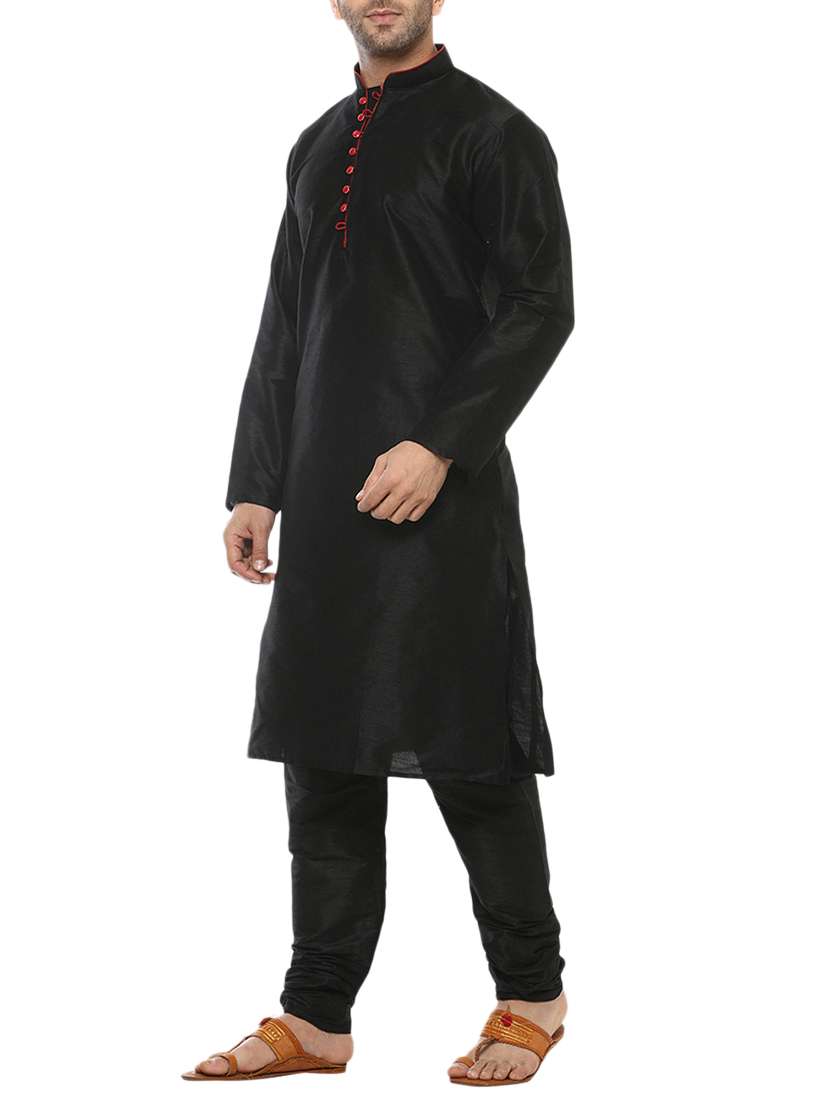 black silk blend kurta pyjama set - 15803079 -  Standard Image - 1