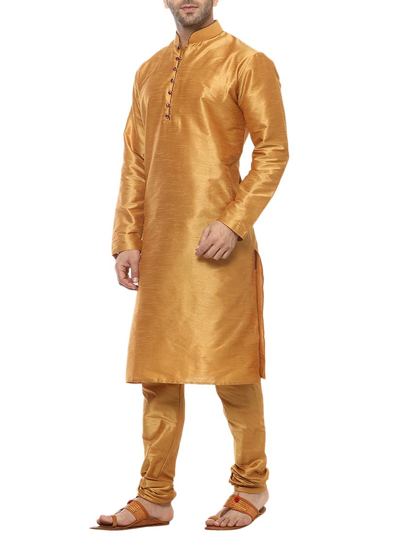 yellow silk blend kurta pyjama set - 15803109 - Standard Image - 1