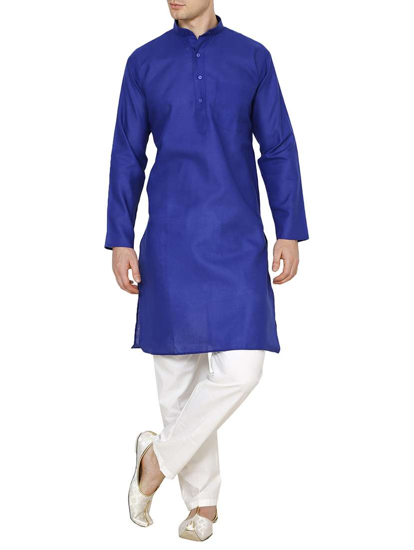 blue cotton long kurta - 15803121 - Zoom Image - 0