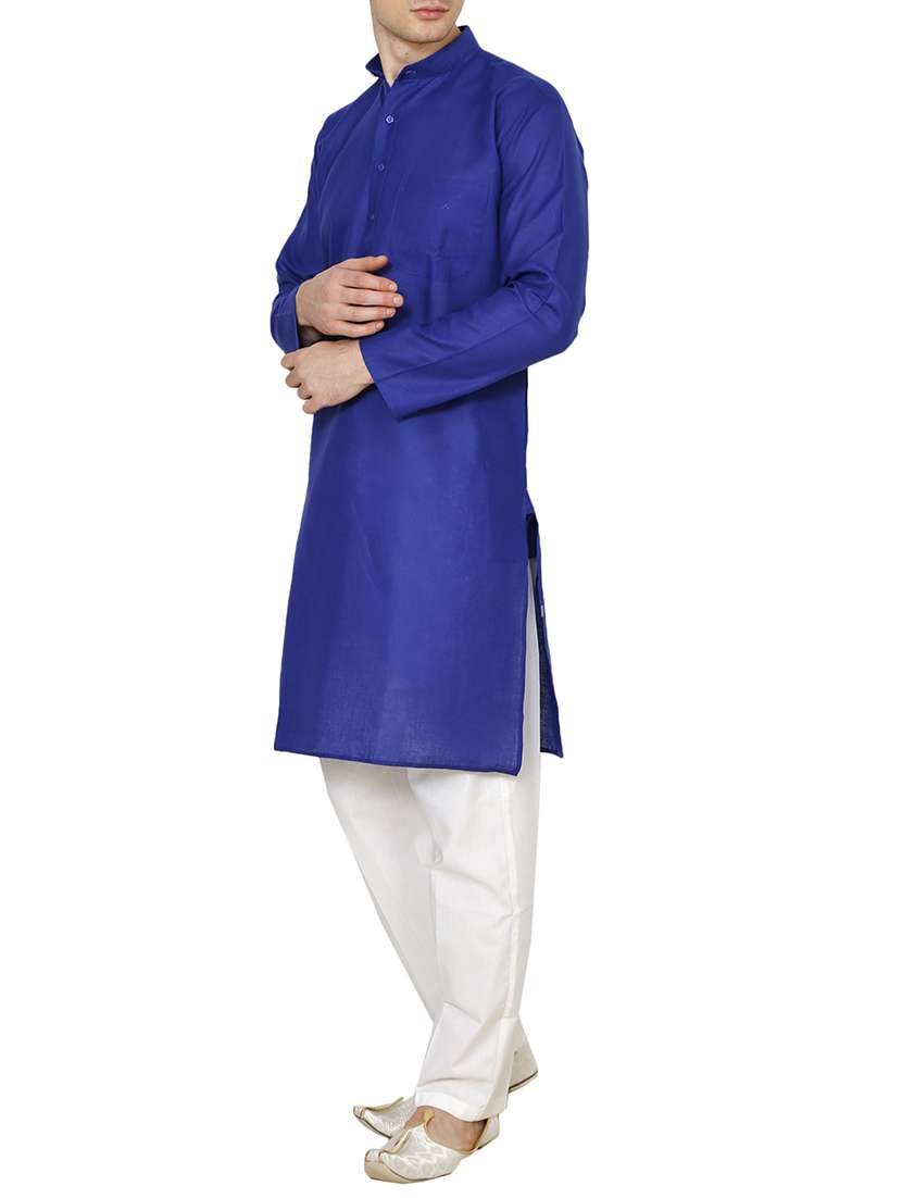 blue cotton long kurta - 15803121 -  Standard Image - 1