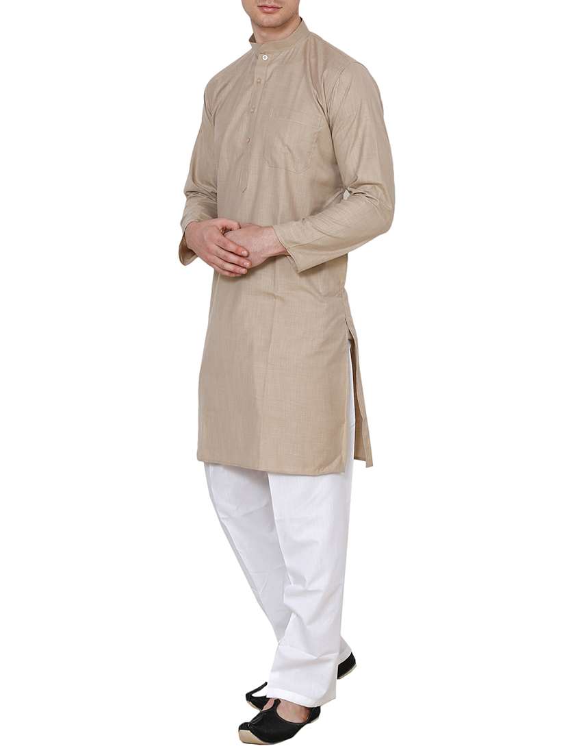brown cotton long kurta - 15803122 - Standard Image - 1