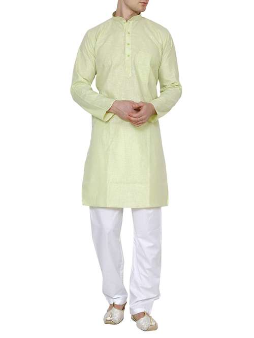 green cotton long kurta - 15803123 - Standard Image - 0