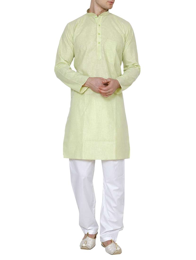 green cotton long kurta - 15803123 - Zoom Image - 0